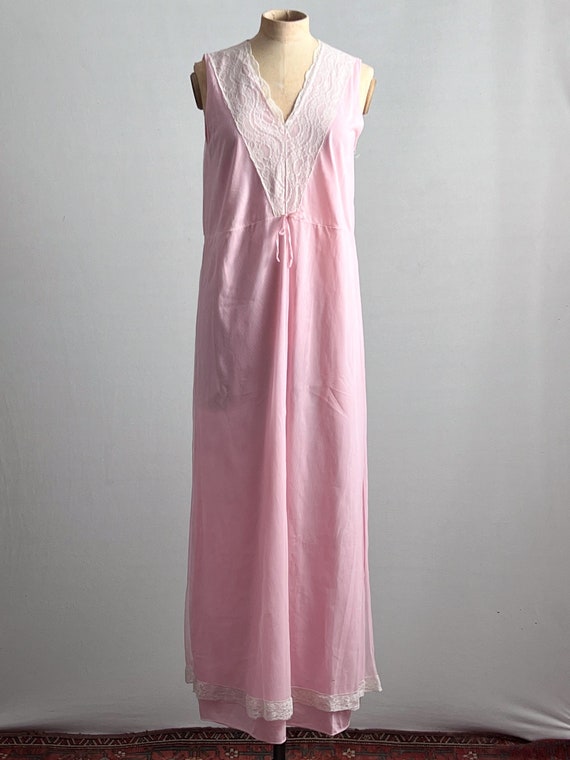 Vintage Merryline Pink Nightgown with White Lace T