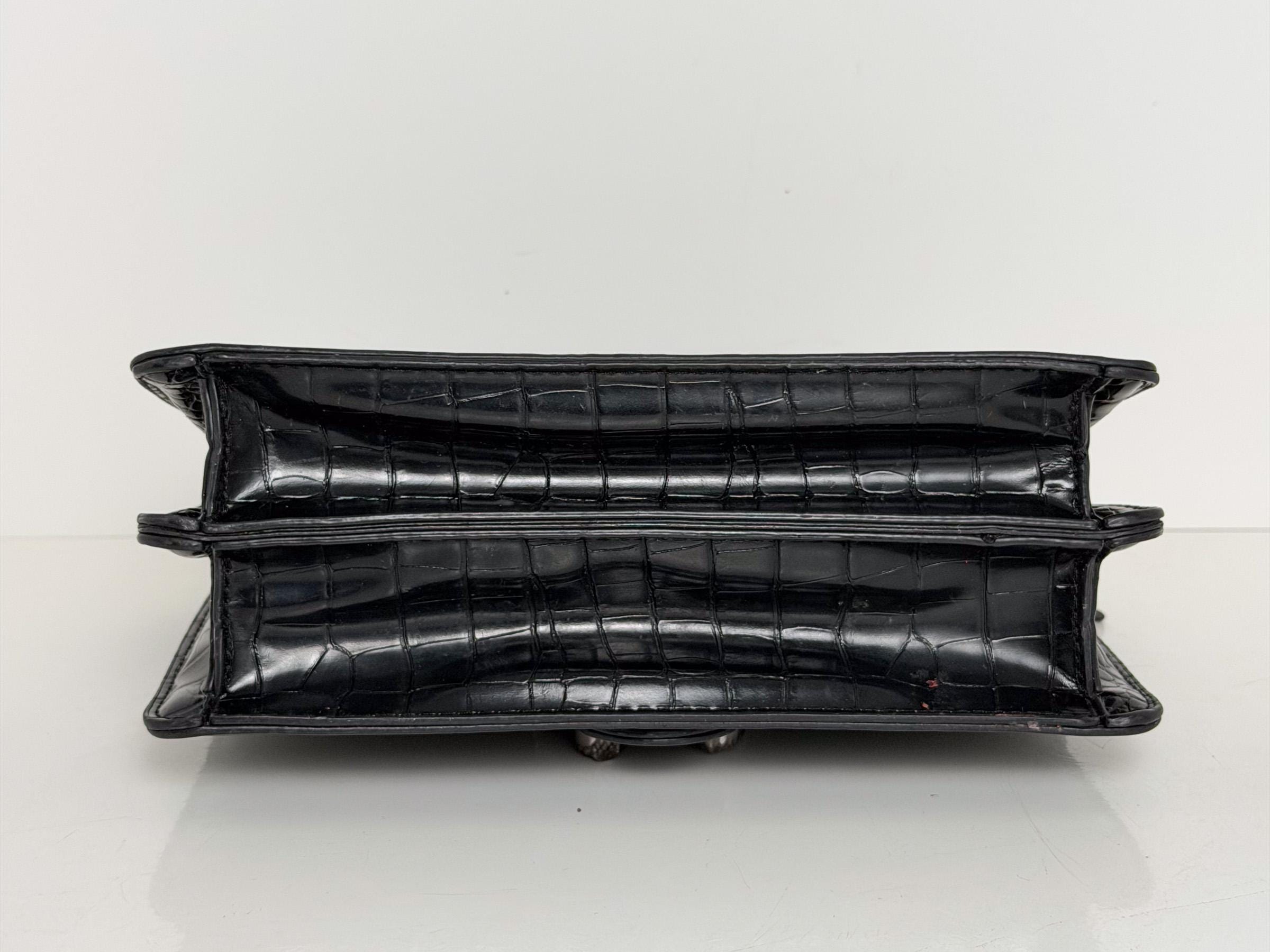 Vintage Y2K Black Crocodile Embossed Shoulder Bag – Faux Leather