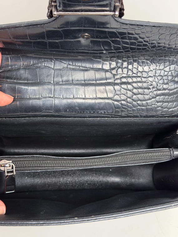 Vintage Y2K Black Crocodile Embossed Shoulder Bag – Faux Leather