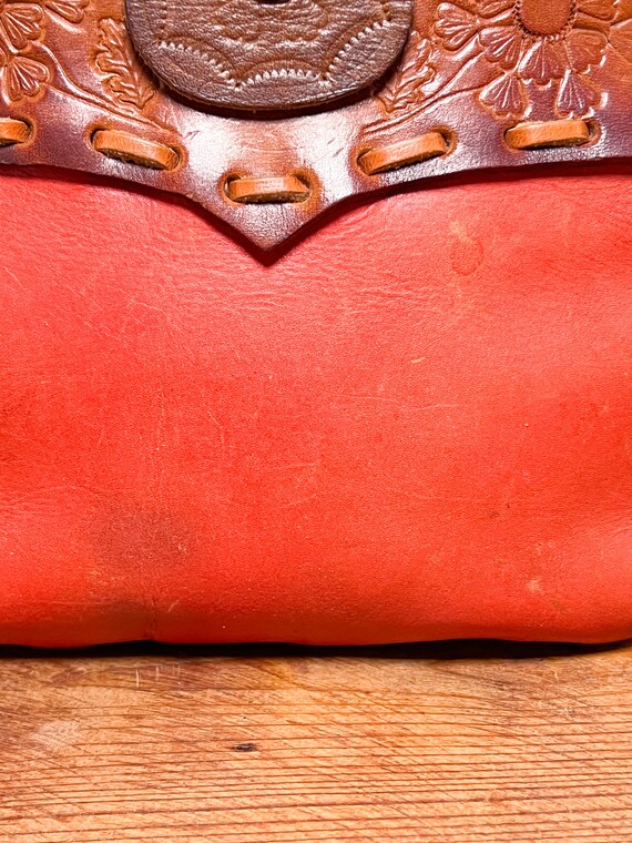 Vintage Leather Craft Handmade Hand-Tooled Orange… - image 6