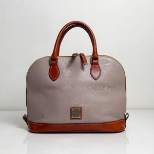 Vintage Dooney and Bourke Zip Zip Satchel – Taupe & British Tan All Weather Leather Bag