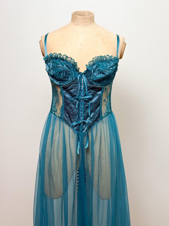 fredericks of hollywood sheer dress Vtg Fredericks of Hollywood Black Satin Sheer