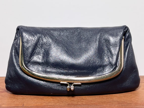 Vintage Ingber Navy Blue Leather Fold-Over Clutch - image 4