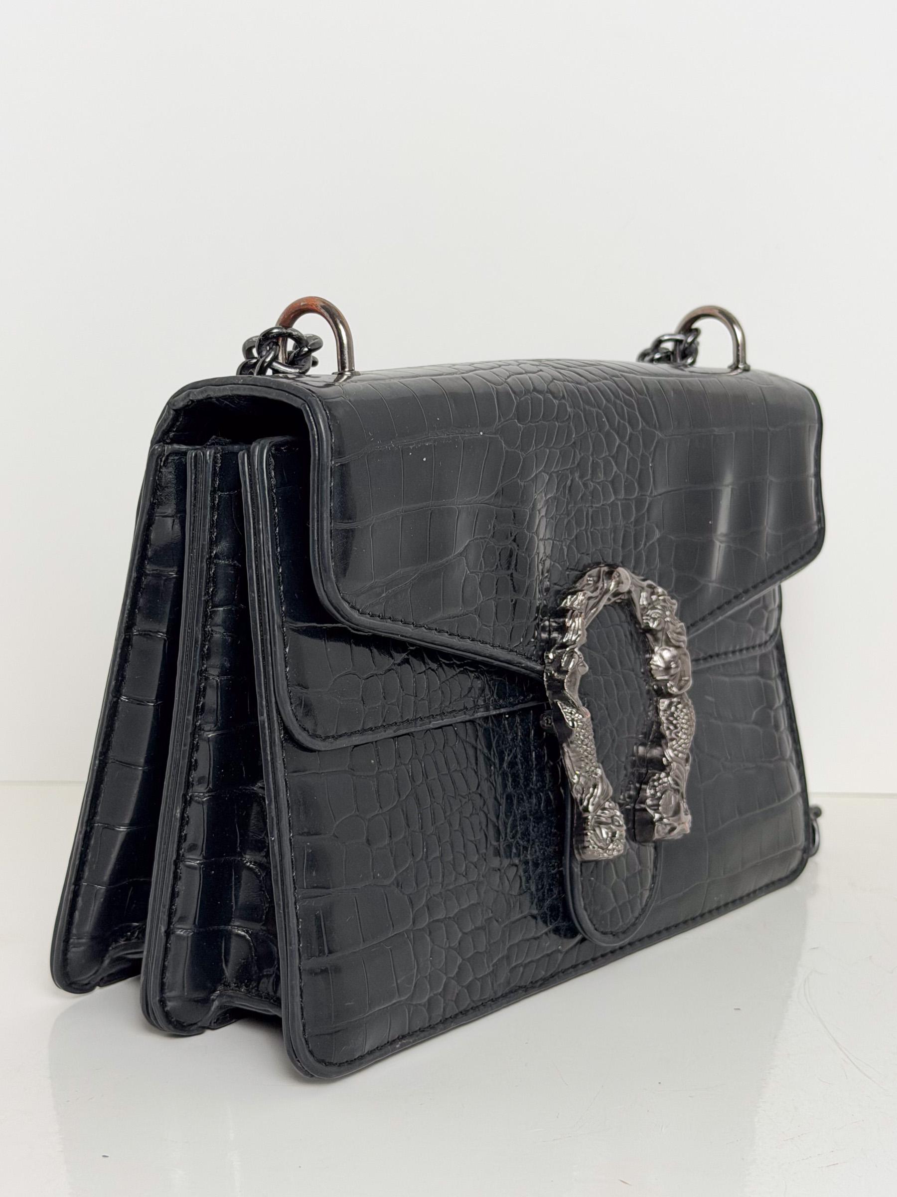 バッグ 00s leather handbag crocodile y2k grunge Vintage Y2K Black Crocodile Embossed Shoulder Bag – Faux Leather