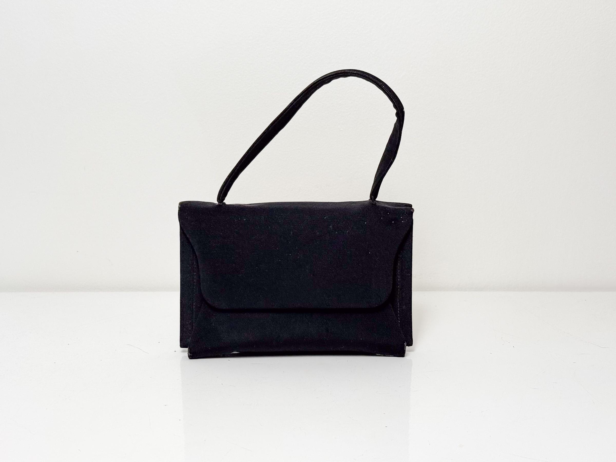 40’s French vintage handbag Beautiful vintage French 1940s black suede handbag with