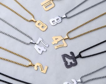 Personalisierte Trikotnummern-Halskette, Namens- und Nummernanhänger, Schmuck für Sportler, Geschenk für Sportler
