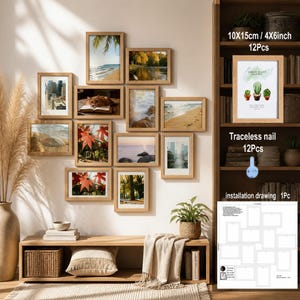 Juego de 12 marcos de fotos de madera con guía de diseño para la pared, marcos para pared y mesa para la decoración del hogar, regalo de recuerdo para la familia.