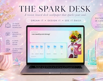 Rotating Vision Board Desktop Wallpaper Kit | 12 Canva Templates + Workbook | The Spark Desk