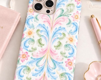 Preppy Watercolor Floral Phone Case: Pastel Pink, Blue, Green (Tough Case)