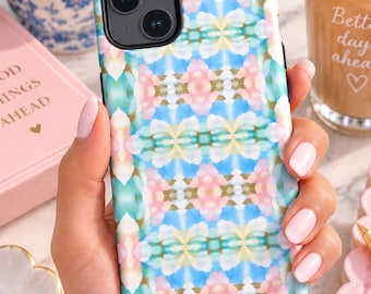 Preppy Floral iPhone Case, Pink & Blue MagSafe