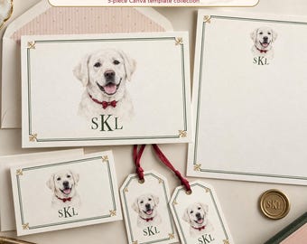 Editable White Labrador Stationery Set, Personalized Canva Template (Digital Download)