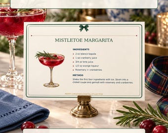 Christmas Cocktail Recipe Cards, Festive Holiday Drinks (Digital Download)