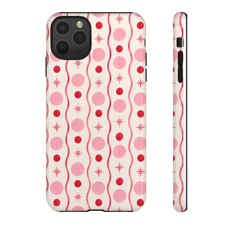 Pink Red Polka Dot Phone Case, Y2K Retro Wavy Lines, Starburst Accents image 15