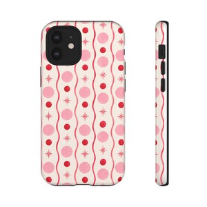 Pink Red Polka Dot Phone Case, Y2K Retro Wavy Lines, Starburst Accents image 17