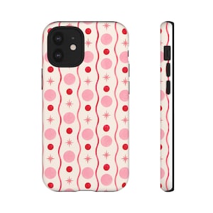 Pink Red Polka Dot Phone Case, Y2K Retro Wavy Lines, Starburst Accents image 18