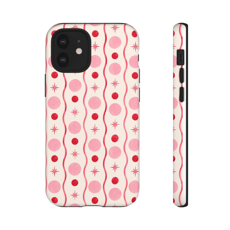 Pink Red Polka Dot Phone Case, Y2K Retro Wavy Lines, Starburst Accents image 18