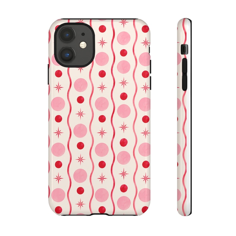 Pink Red Polka Dot Phone Case, Y2K Retro Wavy Lines, Starburst Accents image 11