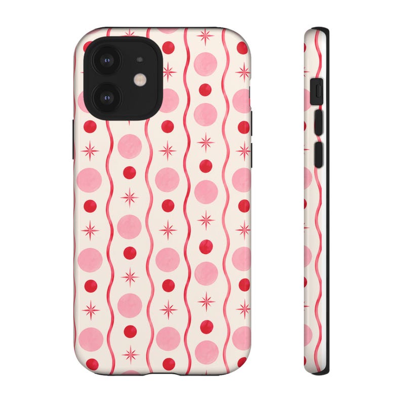 Pink Red Polka Dot Phone Case, Y2K Retro Wavy Lines, Starburst Accents image 19