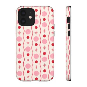 Pink Red Polka Dot Phone Case, Y2K Retro Wavy Lines, Starburst Accents image 20