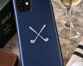 Navy Crossed Golf Clubs iPhone Case | Preppy Country Club Style
