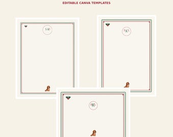 Editable Christmas Stationery Set, Mistletoe Monogram Canva Template, Dachshund Notecard, Letterhead