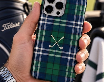 Plaid Golf Phone Case – Navy & Green Preppy iPhone Case (Tough Shell)