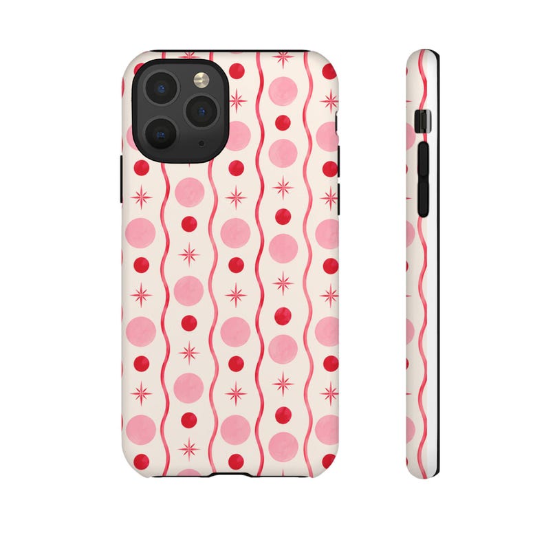 Pink Red Polka Dot Phone Case, Y2K Retro Wavy Lines, Starburst Accents image 14