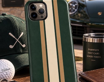 Golf iPhone Case | Green Racing Stripe, Preppy Men's Phone Cover