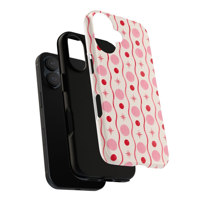 Pink Red Polka Dot Phone Case, Y2K Retro Wavy Lines, Starburst Accents image 5