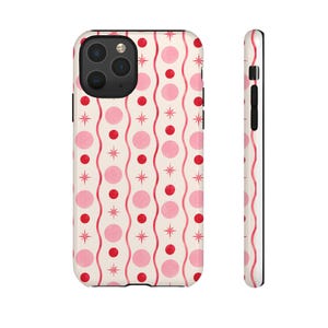 Pink Red Polka Dot Phone Case, Y2K Retro Wavy Lines, Starburst Accents image 13