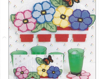 Plastic Canvas Pattern Flowerpot Coaster Set Annie's International