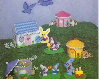 Bunny Village Plastic Canvas Pattern Needlecraft Ala Mode #131