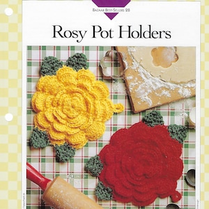 Rosy Pot Holders Crochet Pattern/Vanna&#39;s Afghan & Crochet Favorites