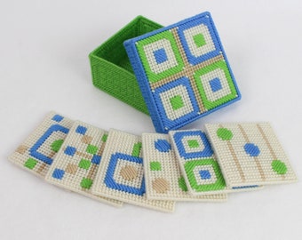 Handmade Geometric Plastic Canvas Coasters Set of 6 - Ready to Ship