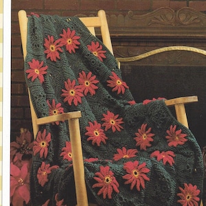 Poinsettias Crochet Afghan Blanket Pattern/Vanna&#39;s Afghan & Crochet Favorites