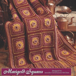 Marigold Squares Crochet Granny Afghan Pattern/The Needlecraft Shop