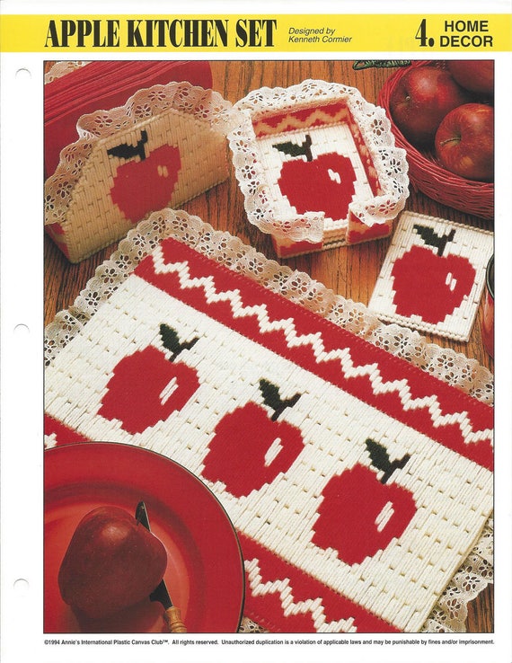 USED QUICK KITCHEN SETS 4 PLACEMATS COASTERS PLASTIC CANVAS PATTERN BOOK