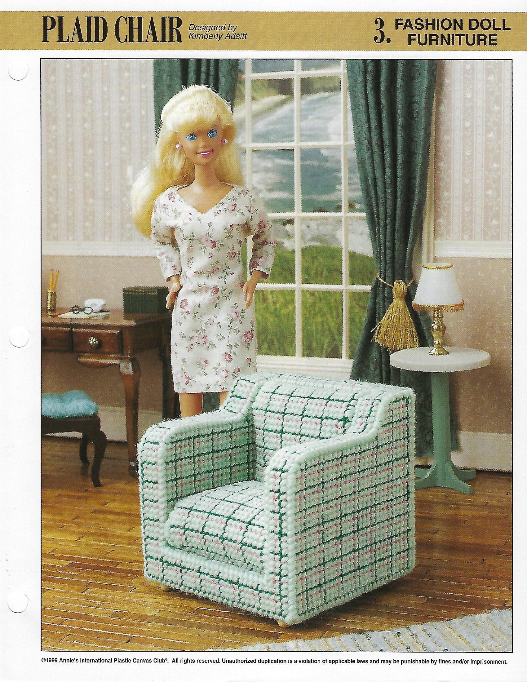 Plaid Chair Plastic Canvas Pattern, Fashion Doll, Annie's International Plastic Canvas Club - Etsy plaid-chair-plastic-canvas-pattern-fashion-doll-annie-s-international-plastic-canvas-club-etsy