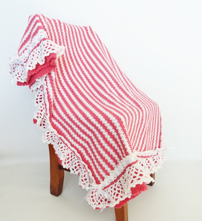Crochet Ruffle Baby Blanket Soft Red & White Baby Boy Etsy