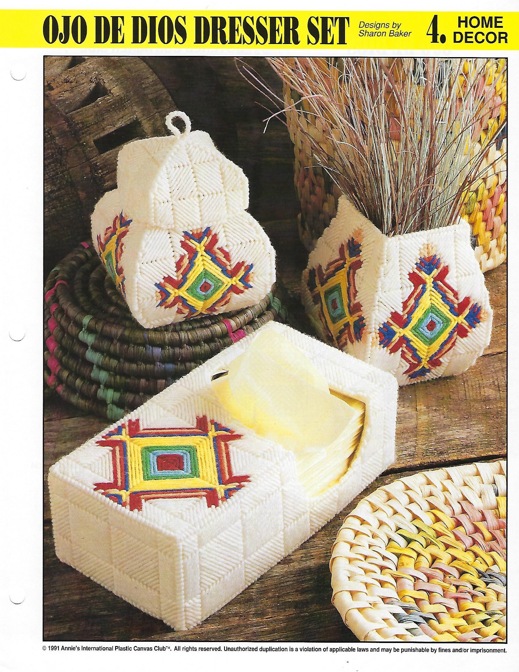 Ojo De Dios Dresser Set Plastic Canvas Pattern/Annie's International Plastic Canvas Pattern