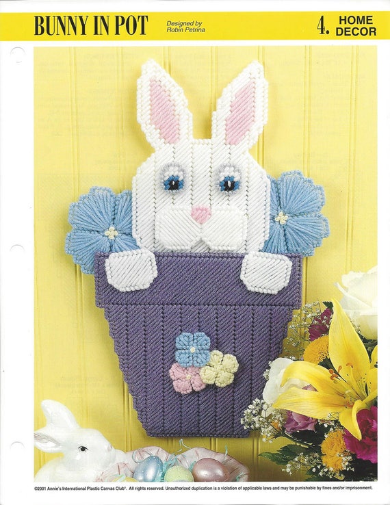 Bunny in Pot Plastic Canvas Pattern Home Decor Wall Hanging | Etsy