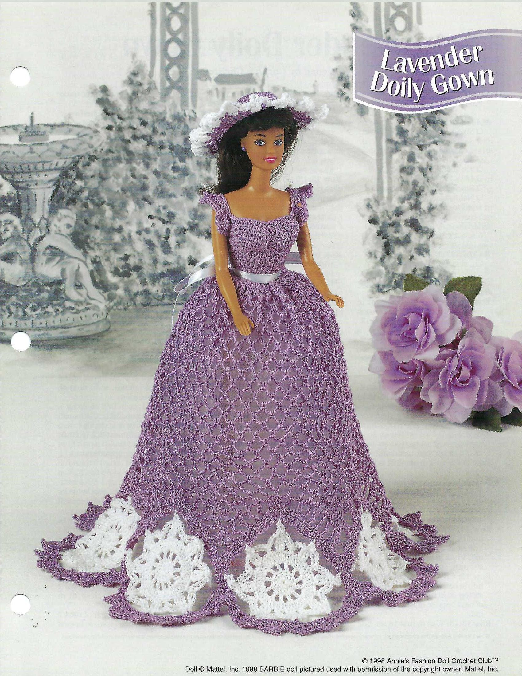 30 Doily Dress Crochet Patterns for Charming Wearables and Vintage Lace Ideas 11 Lavender Doily Gown for Fashion Doll