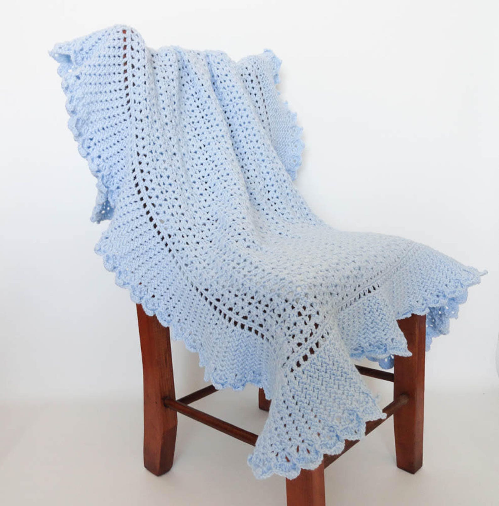 Crochet Baby Blanket Blue Heirloom Afghan Baby Gift Nursery Etsy
