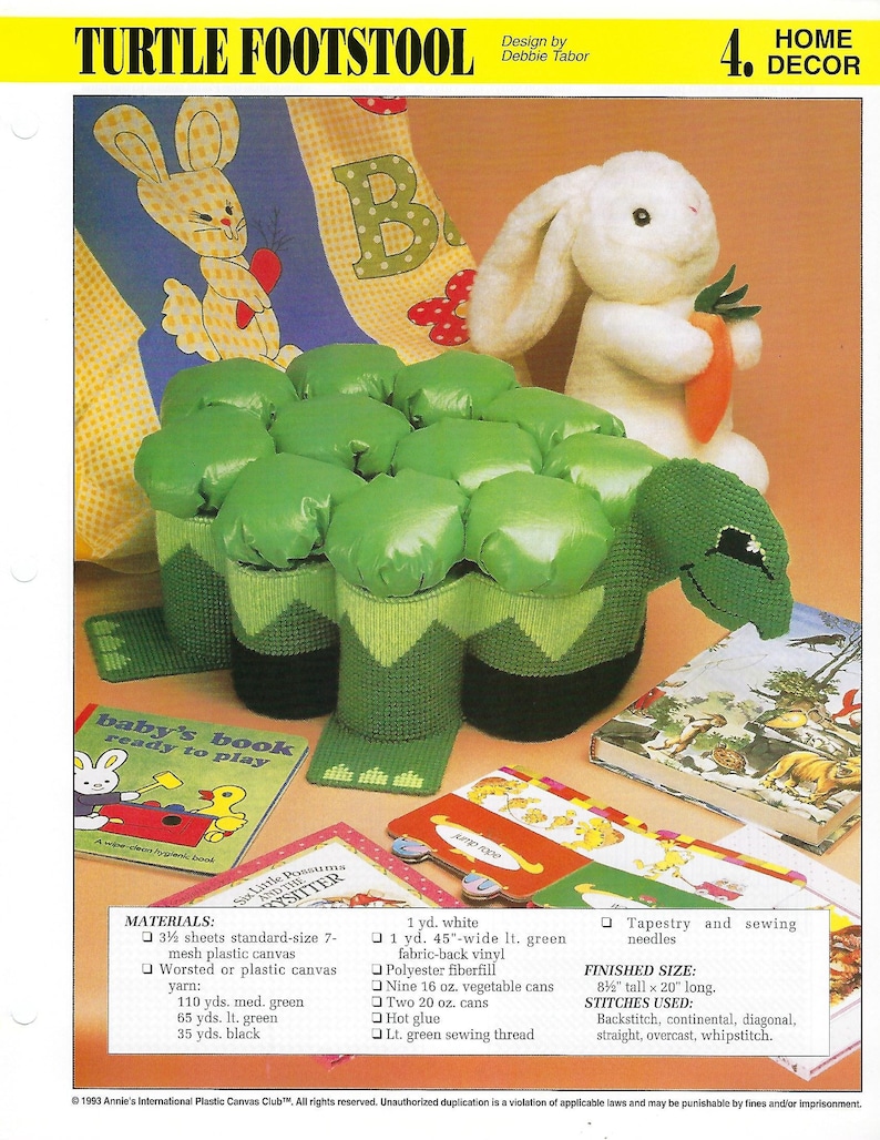 Turtle Footstool Plastic Canvas Pattern Annie's International Club - Etsy