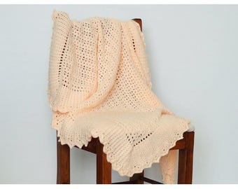 Crochet Heirloom Handmade Baby Blanket in Peach Baby Shower Gift