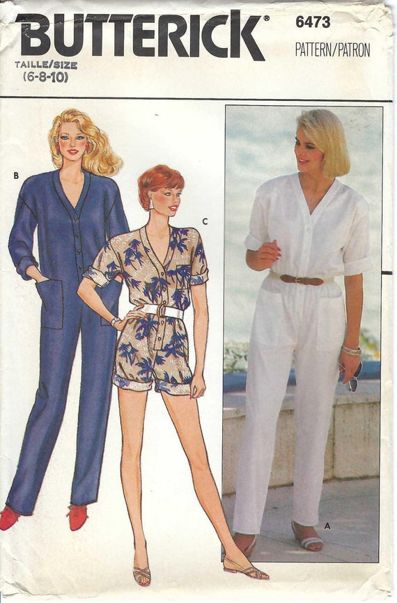 loose fitting jumpsuit shorts or pants pattern Jumpsuit Women/'s Size 8 10 12 Buttoned Front Dressy UNCUT Very Easy Very Vogue 9499