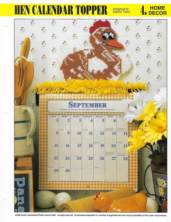 Hen Calendar Topper Plastic Canvas Pattern/annie's International Plastic  Canvas - Etsy Sweden