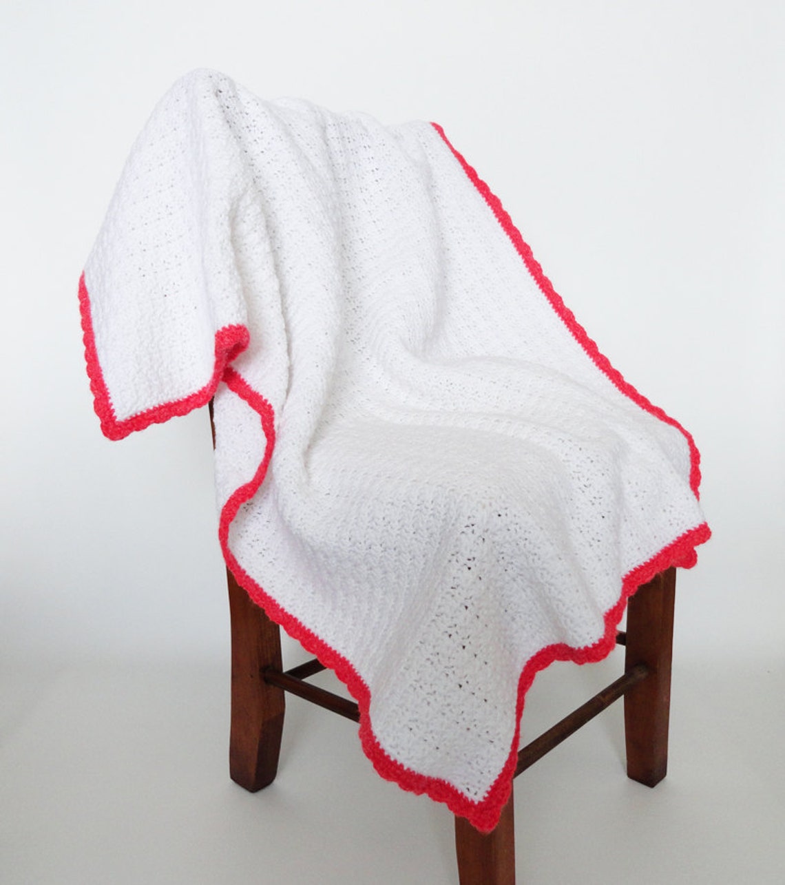 White & Red Crochet Baby Blanket Newborn Afghan Nursery Etsy