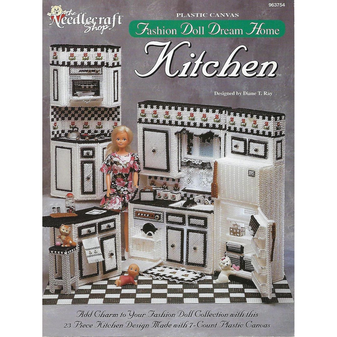 Fashion Doll Dream Home Kitchen Plastic Canvas Pattern Needlecraft