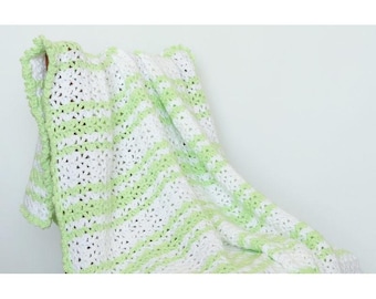 Crochet Baby Blanket Green & White Striped Baby Shower Gift